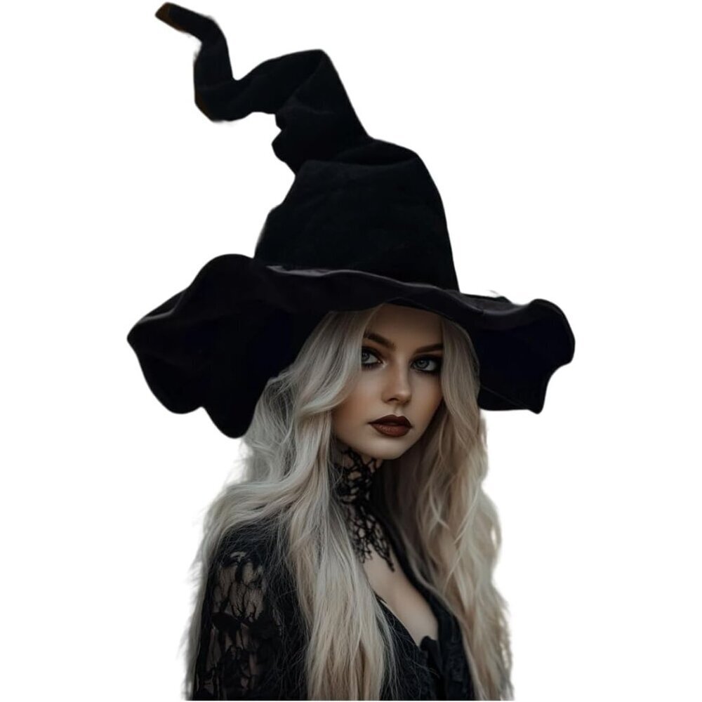Black Velvet Witch Hat Adult Halloween Costume Accessory for Women